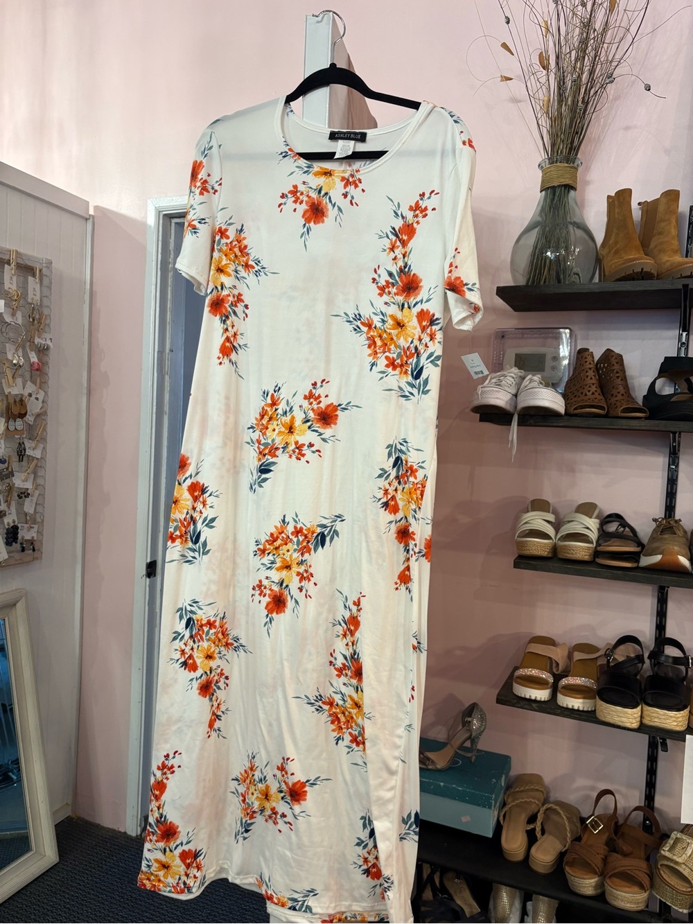 Ashley Blue White Dress with Orange, Yellow & Green Floral Print
